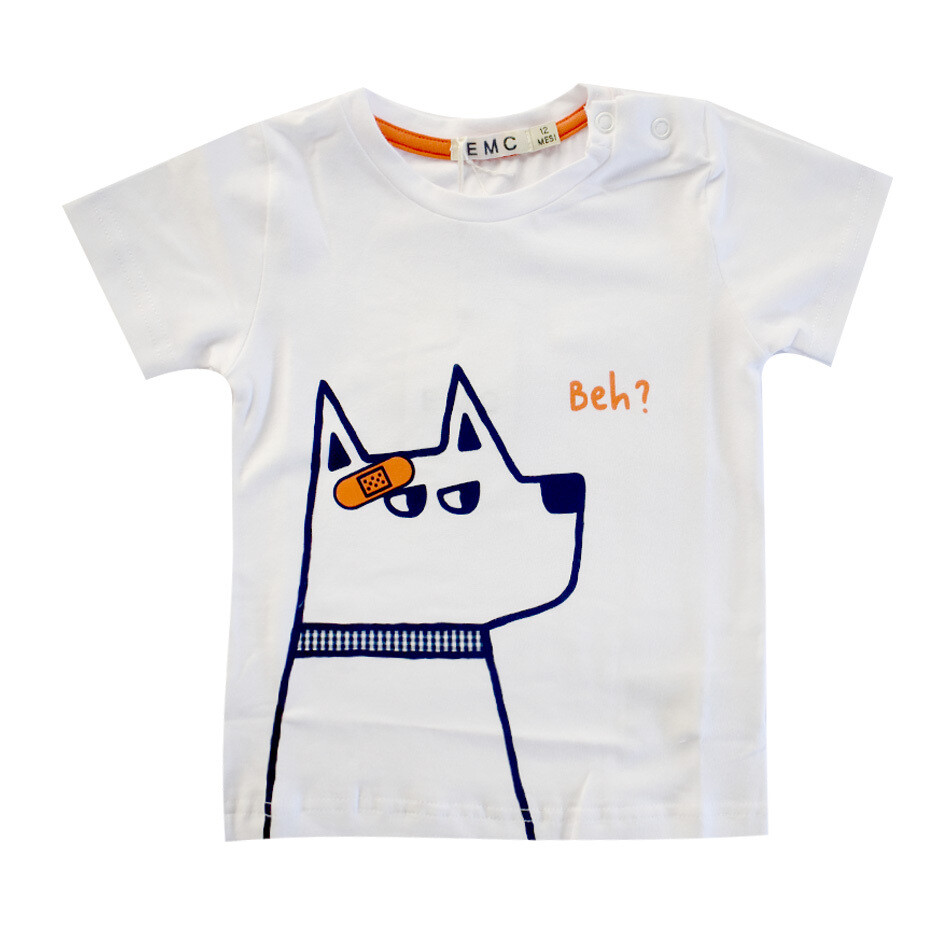 T-shirt manga corta EMC con estampado de perro blanca