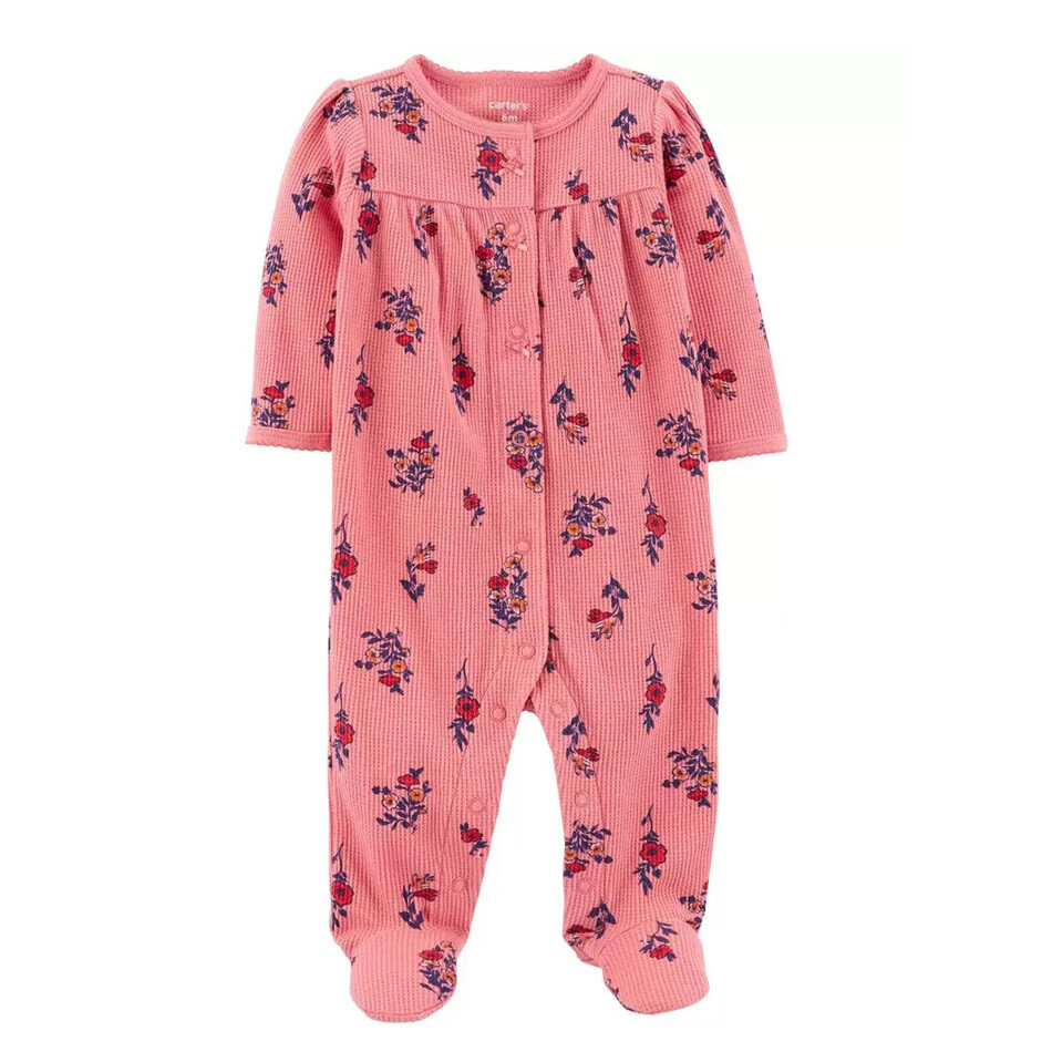 Pijama con pies rosada estampada flores