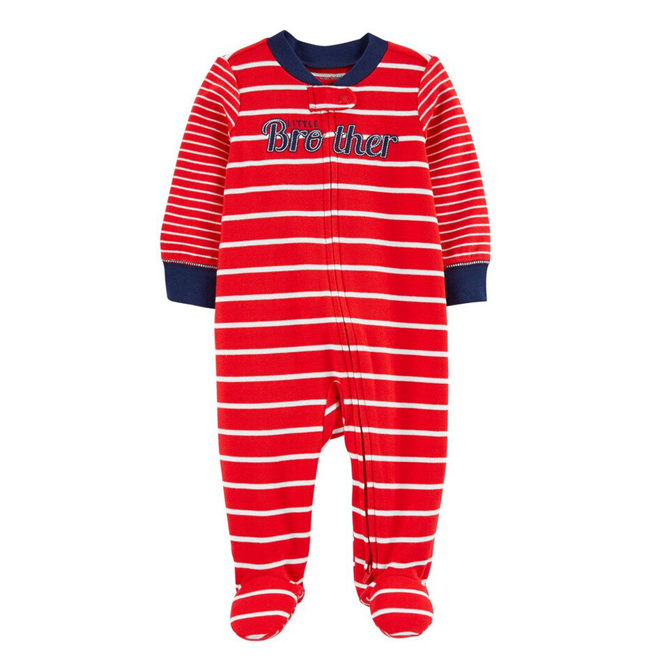 Pijama con pies rayada rojo y blanco