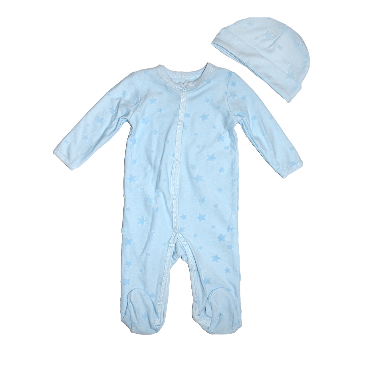 Conjunto 2 piezas Baby Gear pijama con pies y gorra celeste