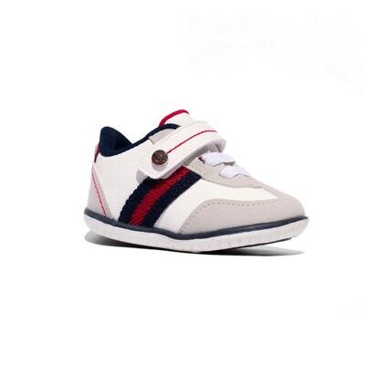 Zapato tenis Klin Flyer  con cintas y velcro blanco azul y rojo