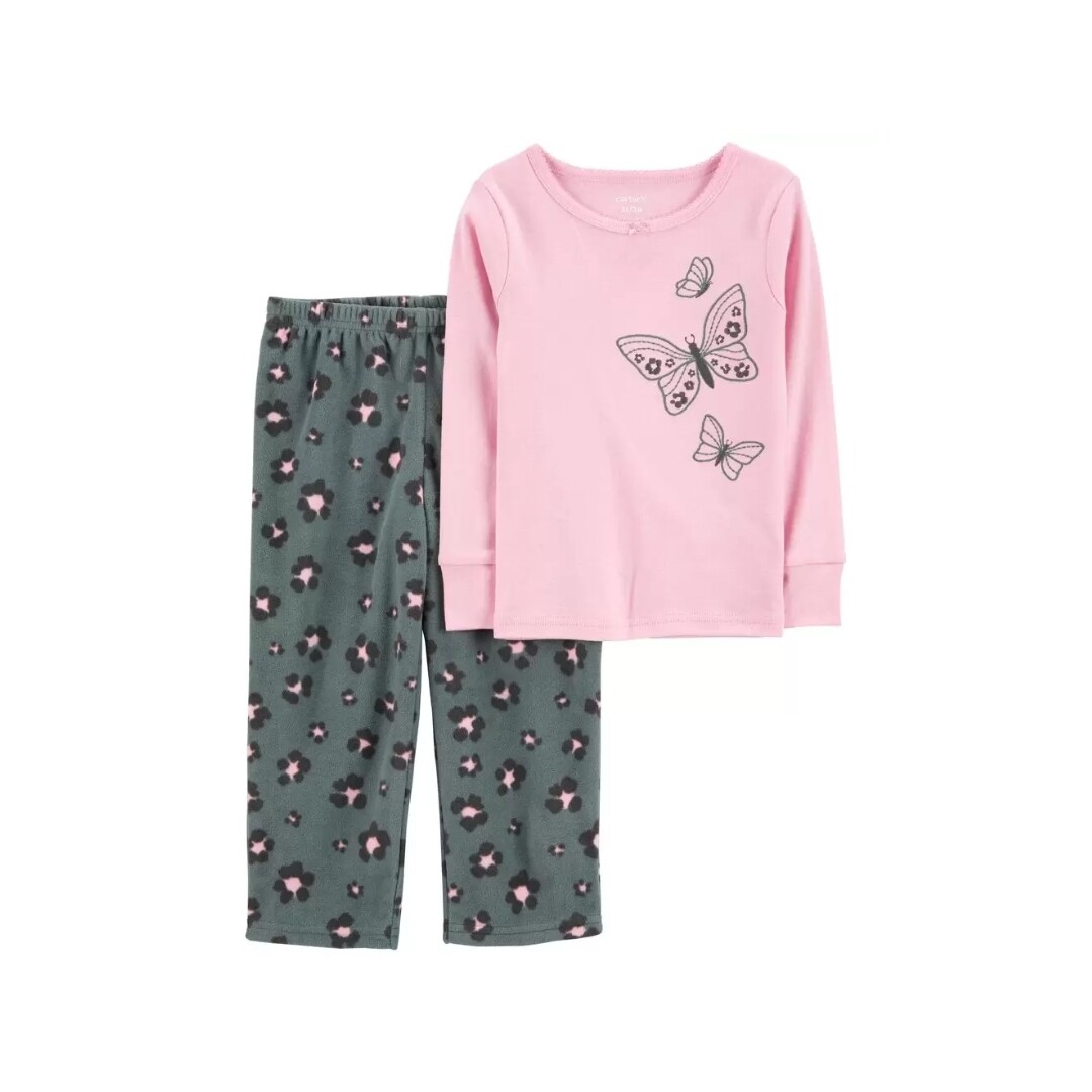 Pijama manga larga con pantalón  de fleece  estampado mariposa