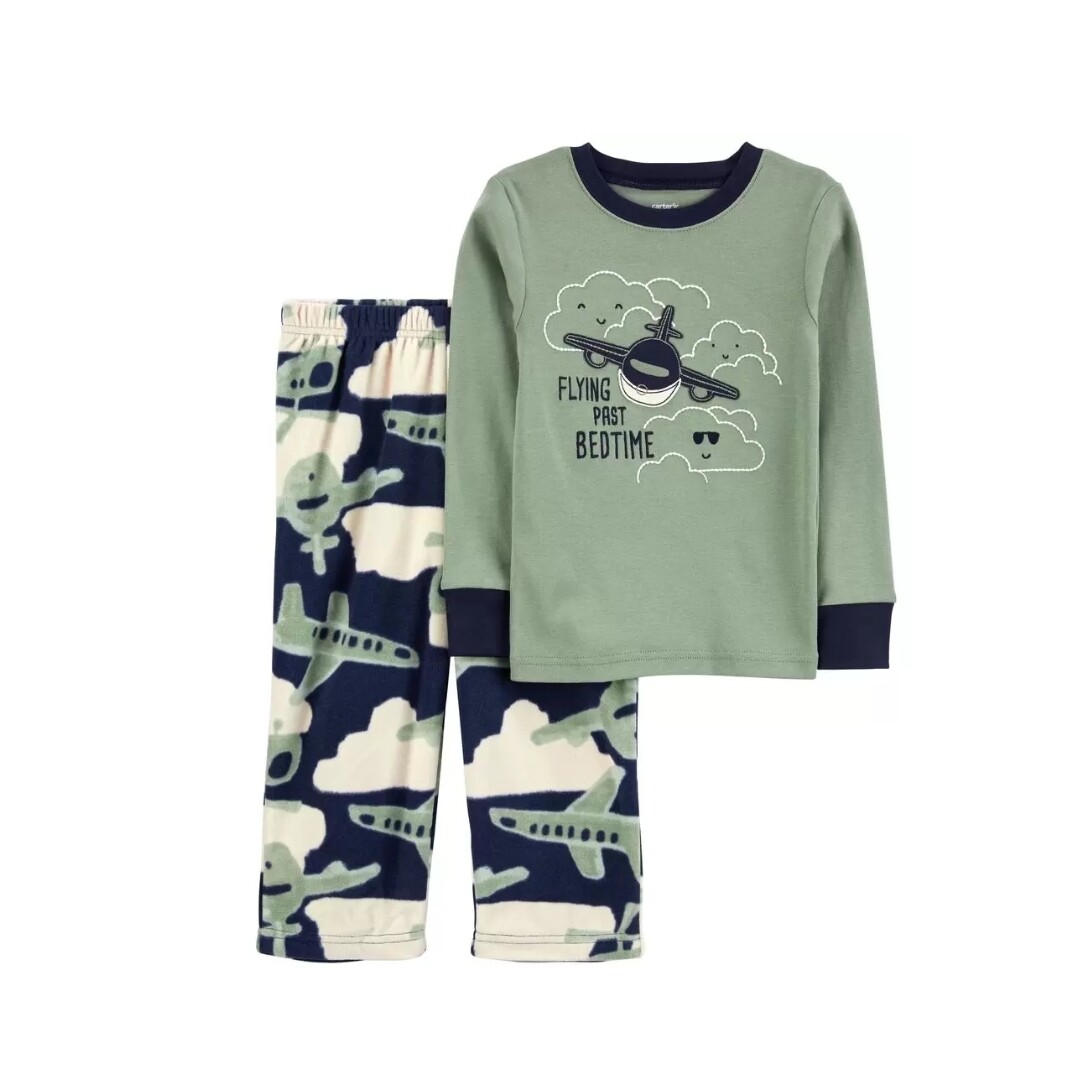 Pijama Carters camisa manga larga pantalón de fleece  estampado avión