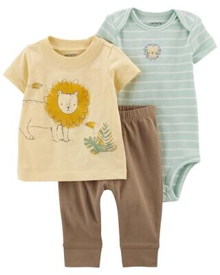 Conjunto 3 piezas Carters Baby T-shirt body y pantalón león