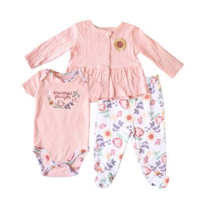 Conjunto de 3 piezas de cardigan Baby Gear floral