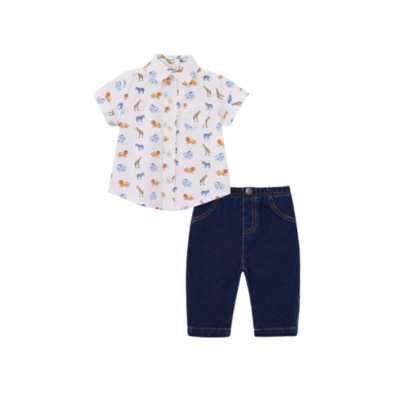 Conjunto Little Me pantalón de lona y camisa manga corta safari