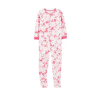 Pijama con  pies Carters estampado flores roja niña