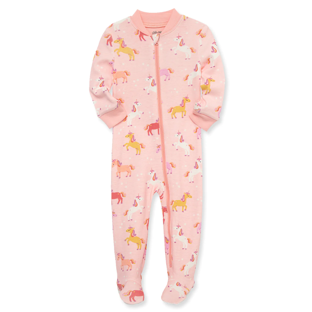 Little Me Pijama con pies y zipper estampado unicornios rosado