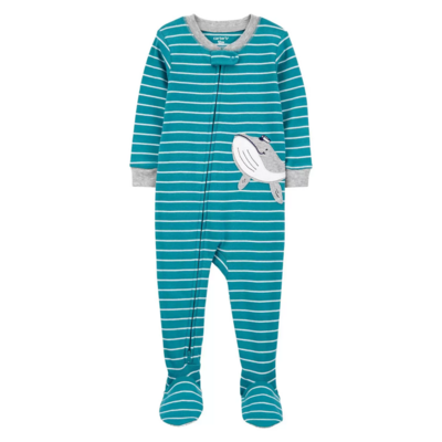 Carters Pijama con pies y zipper a rayas turquesa ballena niño