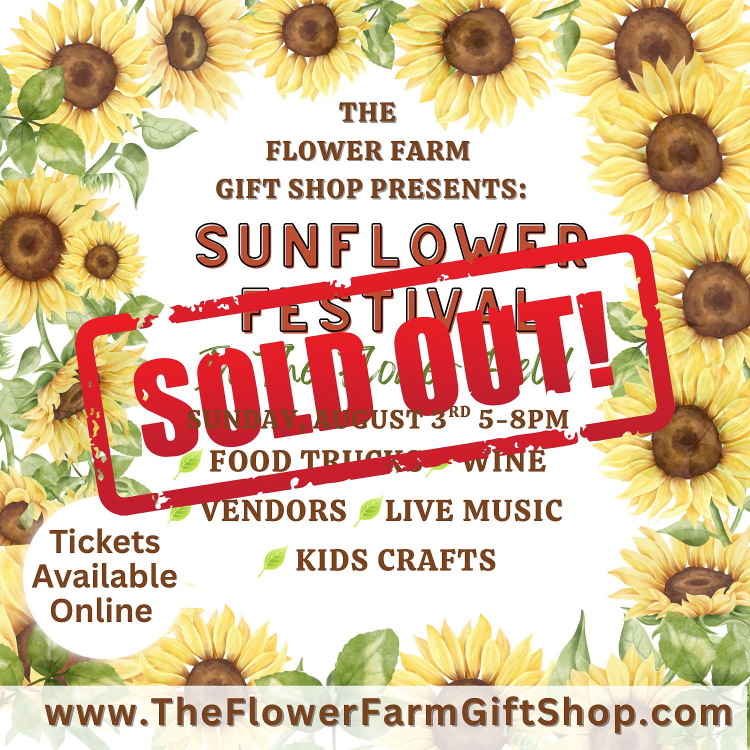 Sunflower Festival at The Flower Farm 8/3 5-8pm