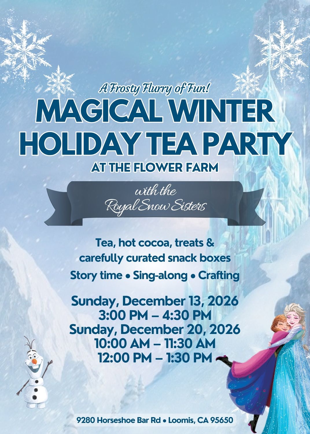 Magical Winter Holiday Tea Party Sunday, December 20th 12:00 PM – 1:30 PM