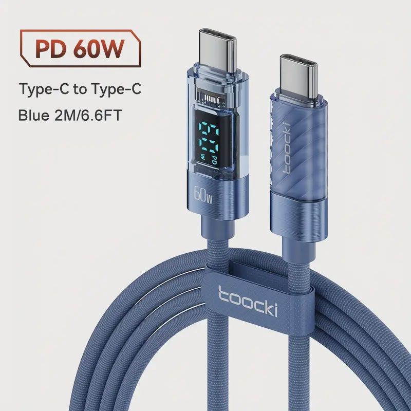 Toocki 100W C to C Fast Charging 2m شاحن سي إلى سي سريع 2متر