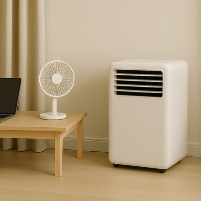 Portable AC and USB fan in a small room