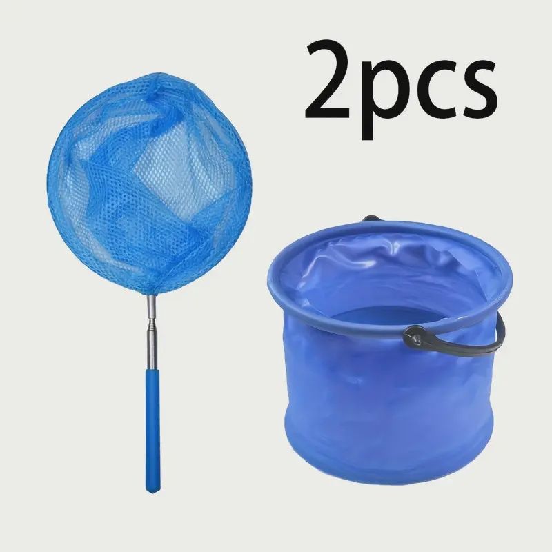 Foldable Bucket with Fishing Net دلو مع شبكة, Colour: Blue