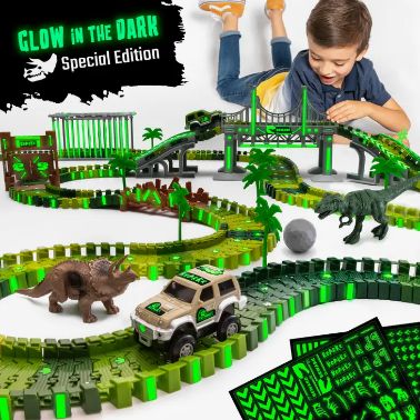 Dinosaur Race Car Track Set STEM Glow in the Dark