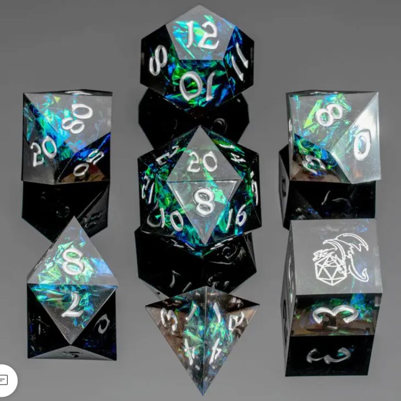 Captured Magic Hand Sanded Sharp Edge Resin Dice Set - Black