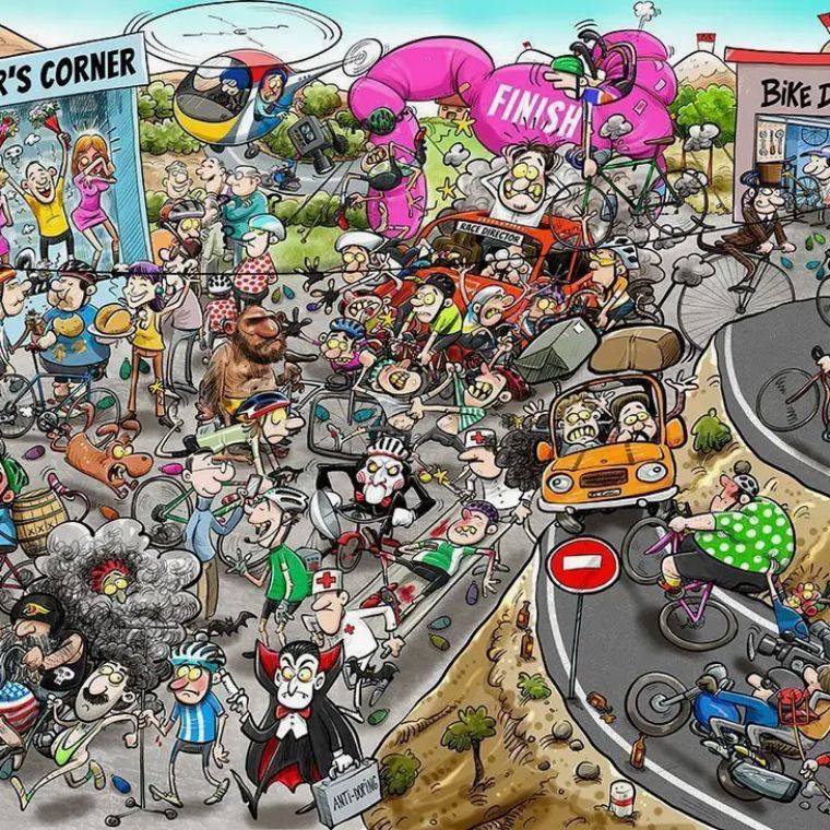 Chaos at the Cycling Tournament Jigsaw Puzzle, Size: 500 pieces