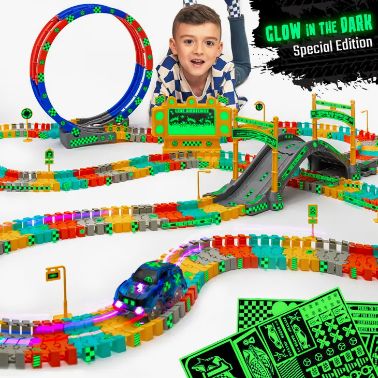 Flashtrack Glow in the Dark Racing and Building Track Set