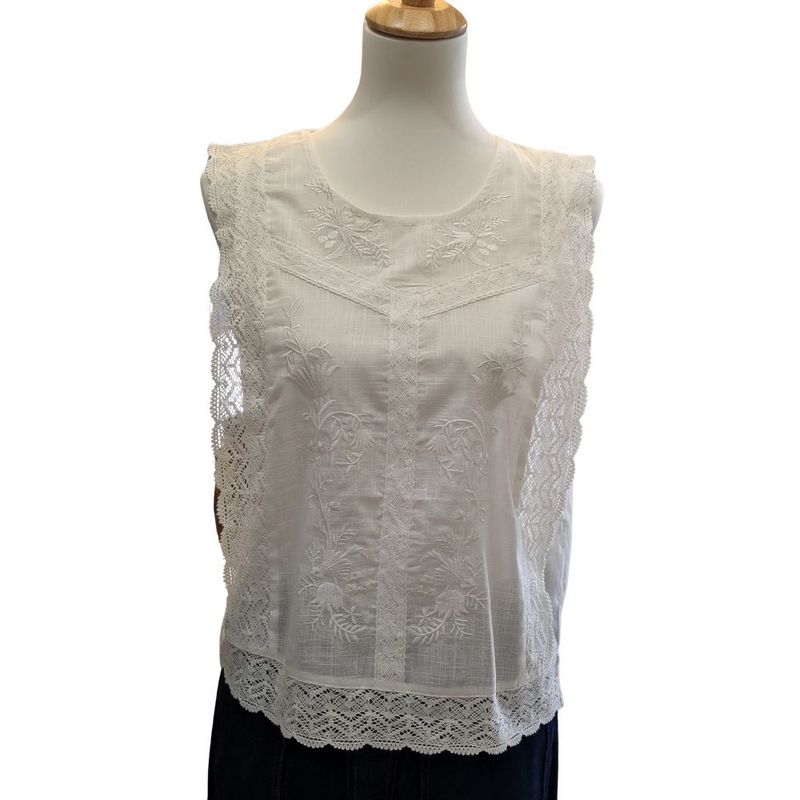 Top sans manches bords dentelles blanc