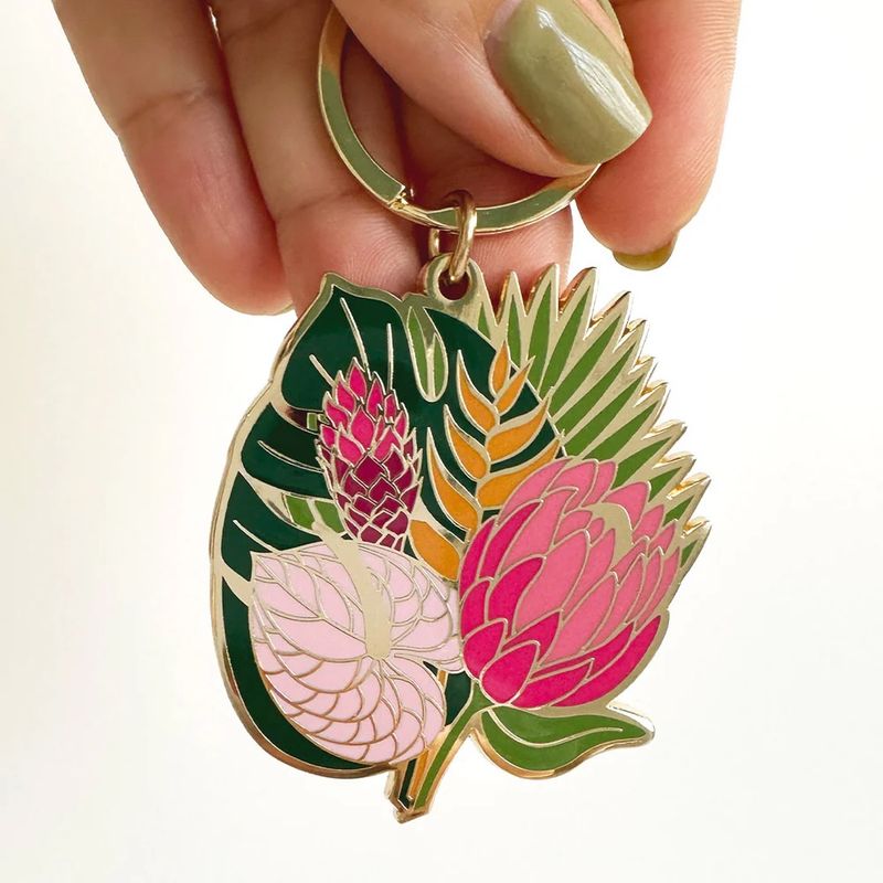 Celeste Tropical Bouquet Flower Keychain | 18k Gold Plated