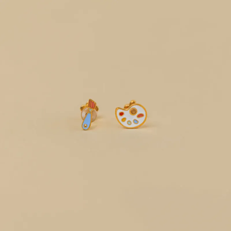 Artist Palette Enamel Flat Back Earrings