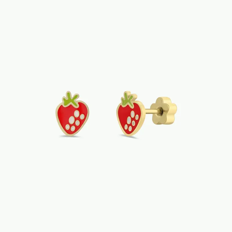 Strawberry Enamel Flat Back  Earrings