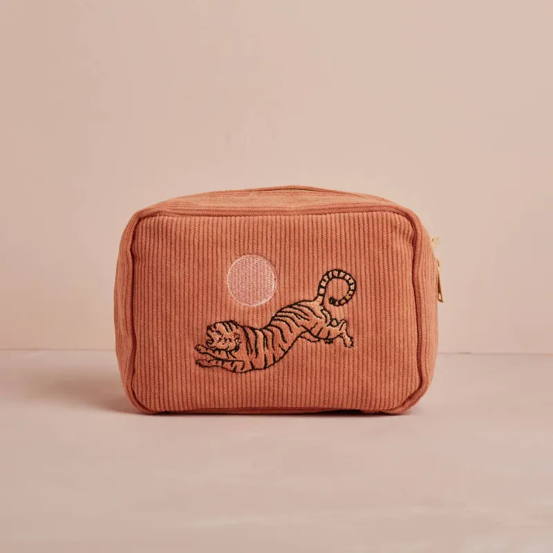 Corduroy Tiger Makeup Bag in Dusty Pink