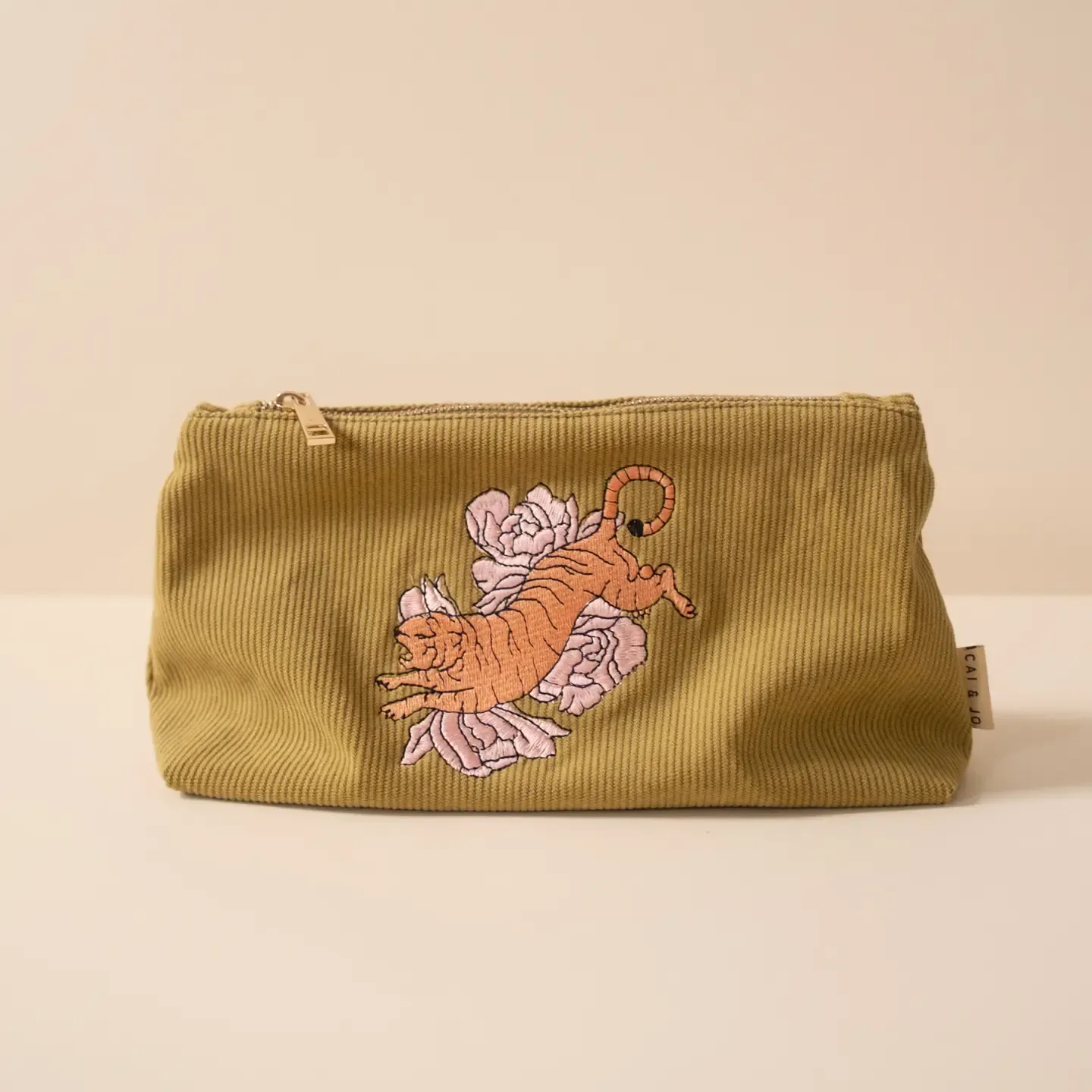 Corduroy  Tiger Pouch in Olive