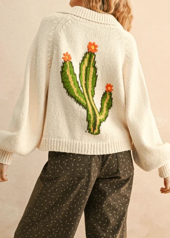 Cactus Button Front Sweater Cardigan