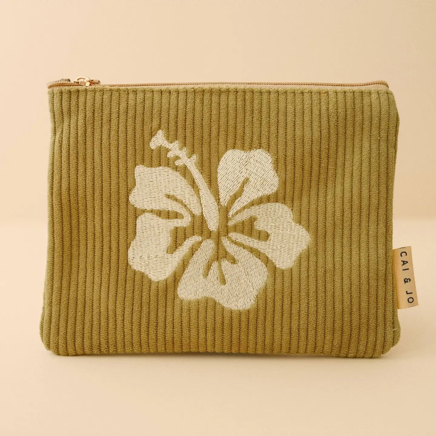 Corduroy Hibiscus Pouch in Olive