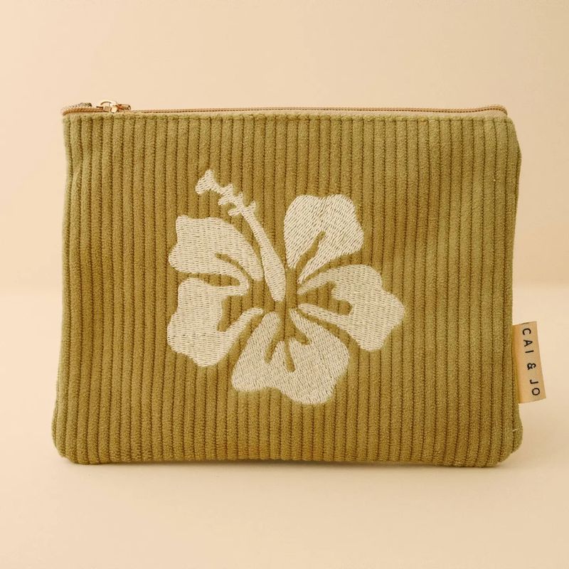 Corduroy Hibiscus Pouch in Olive