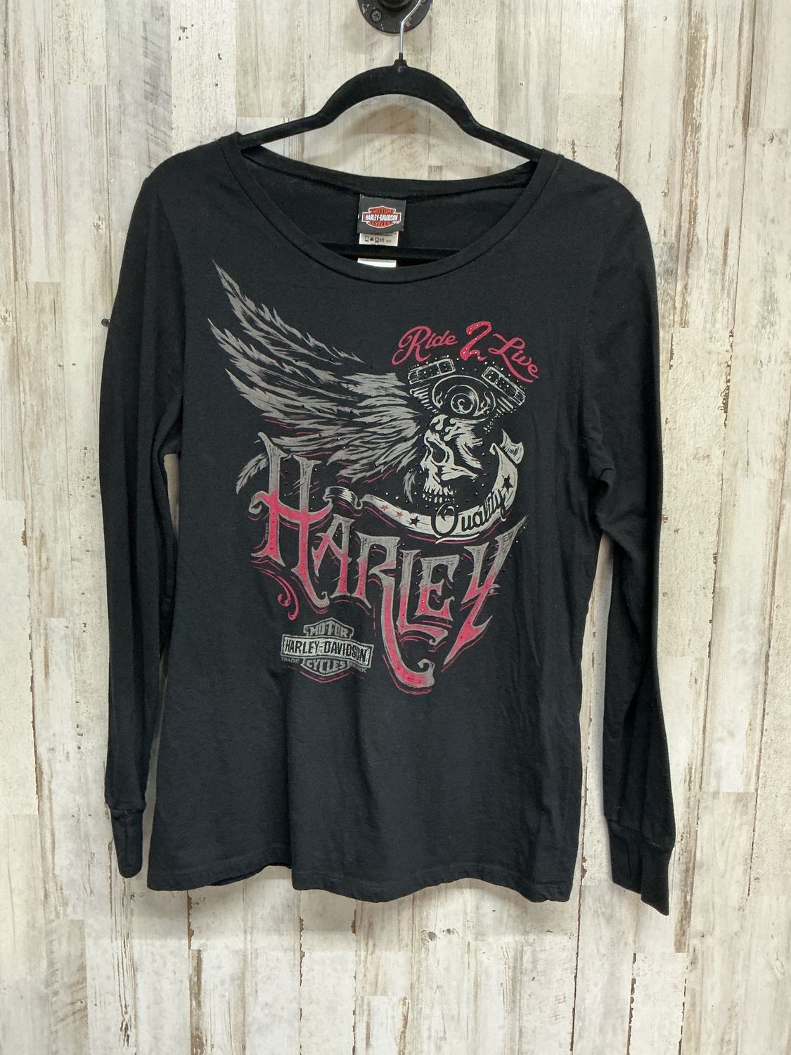 10001 HD Women's Bling Skull/Wings Black Long Sl. XL