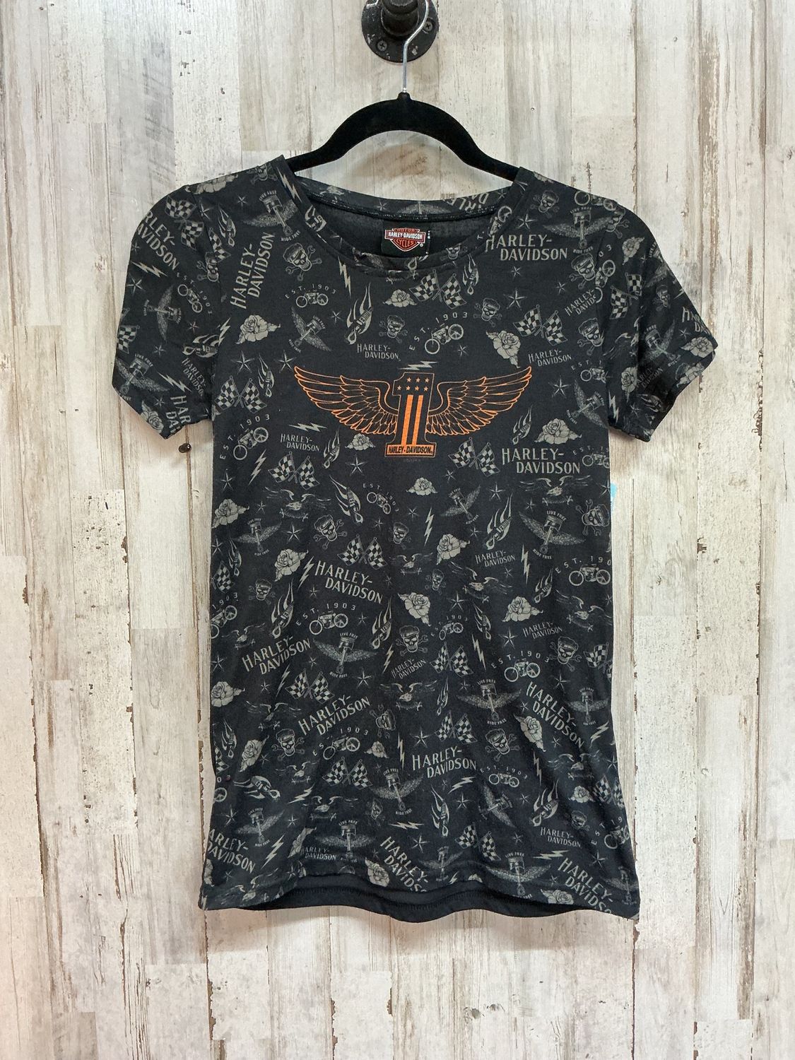 10001 HD Women's Black kW/ Orange 1 &amp; Wings Texas Top Medium