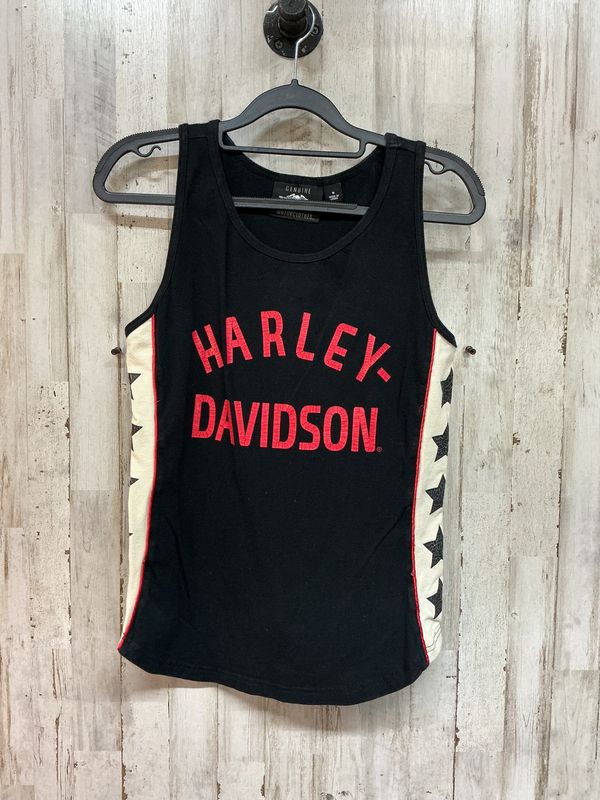 10001 HD Women's Black Distressed Tank Star's On Side Medium