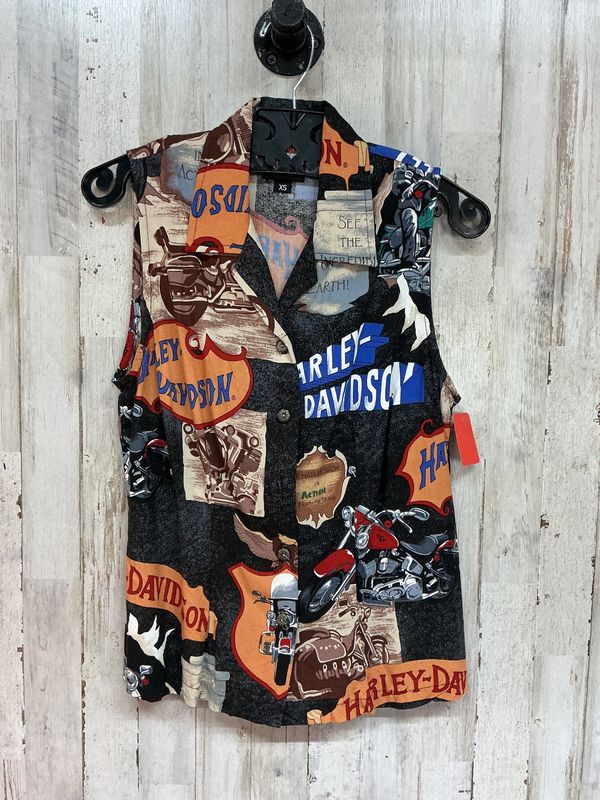 10046 HD Women's Colorful Motorcycles Sleeveless Button-Up Top XS