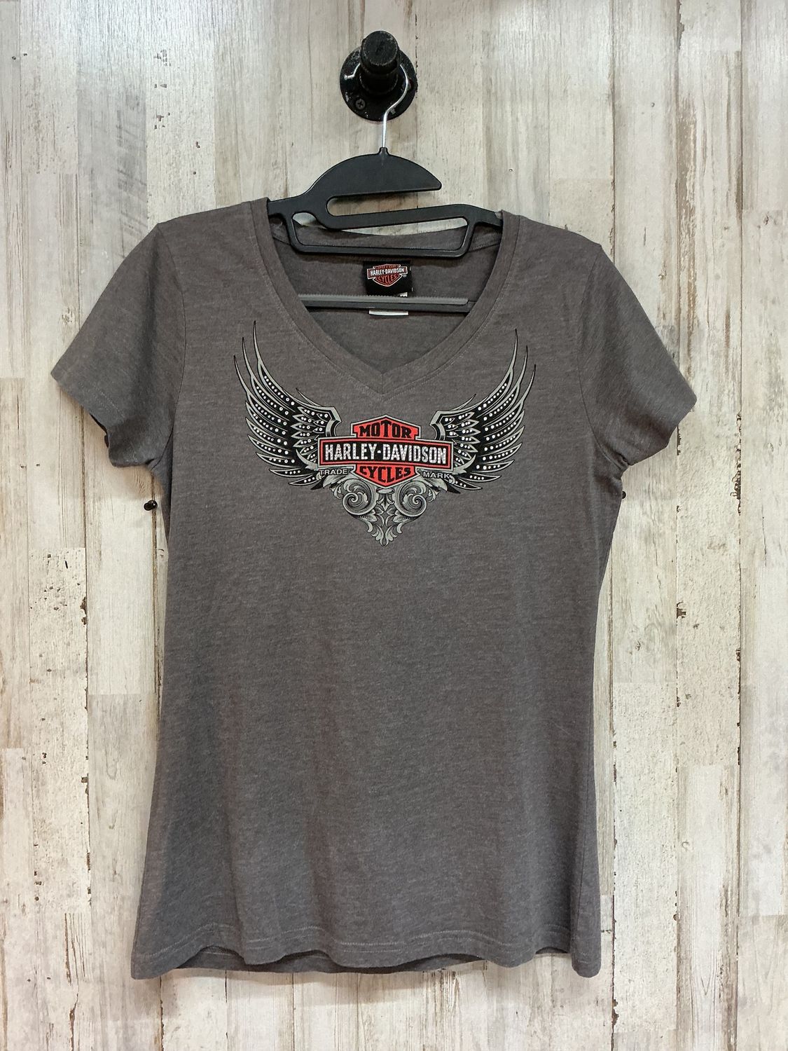 10125 HD Women's Grey Bedazzled B&amp;S Wing Tee Medium