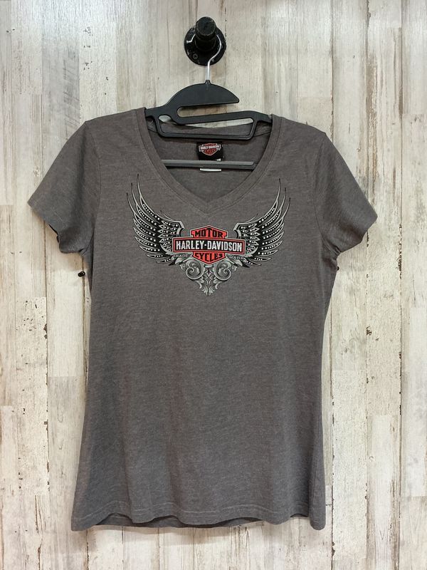 10125 HD Women's Grey Bedazzled B&amp;S Wing Tee Medium