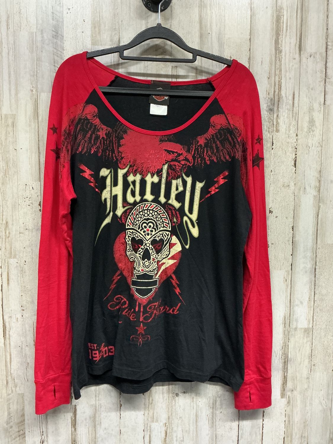 10154 HD Women's Black &amp; Red Metallic Skull Long Sleeve X-Large