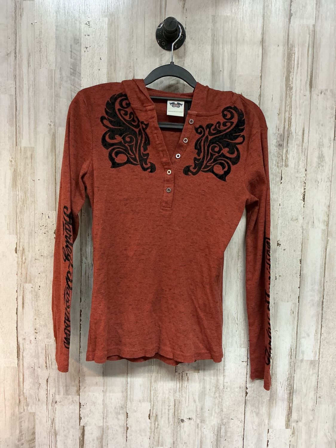 10125 HD Women's Burnt Orange Velvet Designs Hodded Top Small