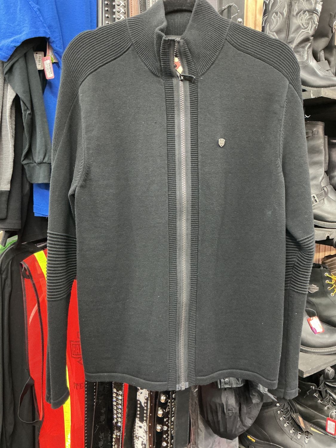 10147 HD Men's Black Wool Blend Full Zip Sweater Black Medium