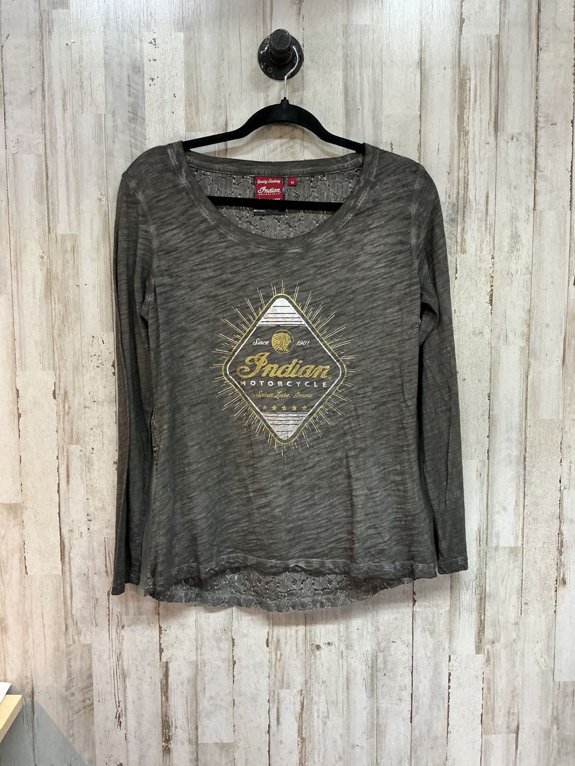 10125 Indian Women's Grey Lace Back Long Sleeve Top Medium