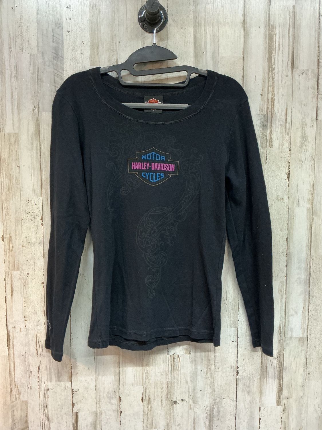 10125 HD Women's Black Hologram Scroll Bar &amp; Shield Wings Top Small