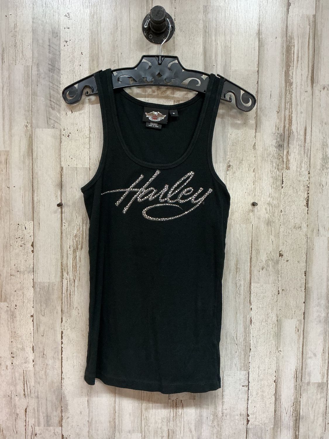 10152 HD Women's Black Script Rinestone Tank Top Medium
