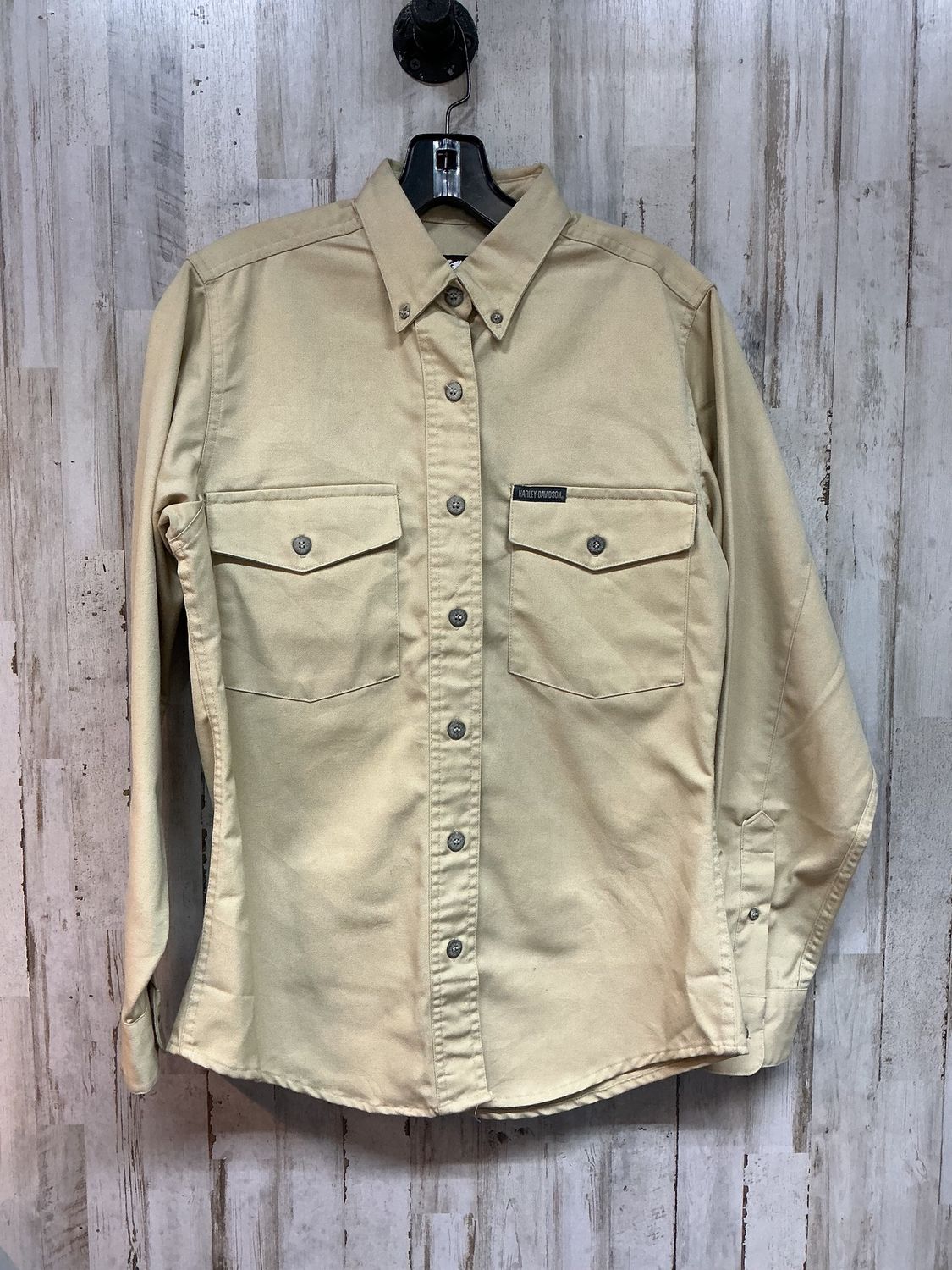 HD Women's BN Tan Button Up Long Sleeve Shirt, Size: Small