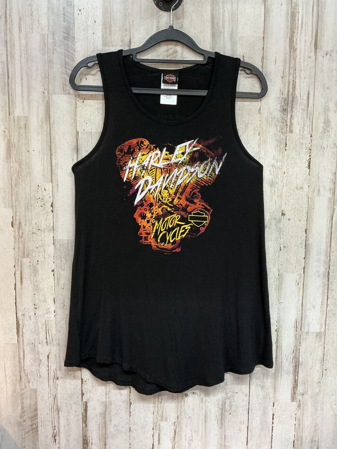 10103 HD Women's Black W/ Yellow &amp; Orange Motor Hot Metal Tank Medium