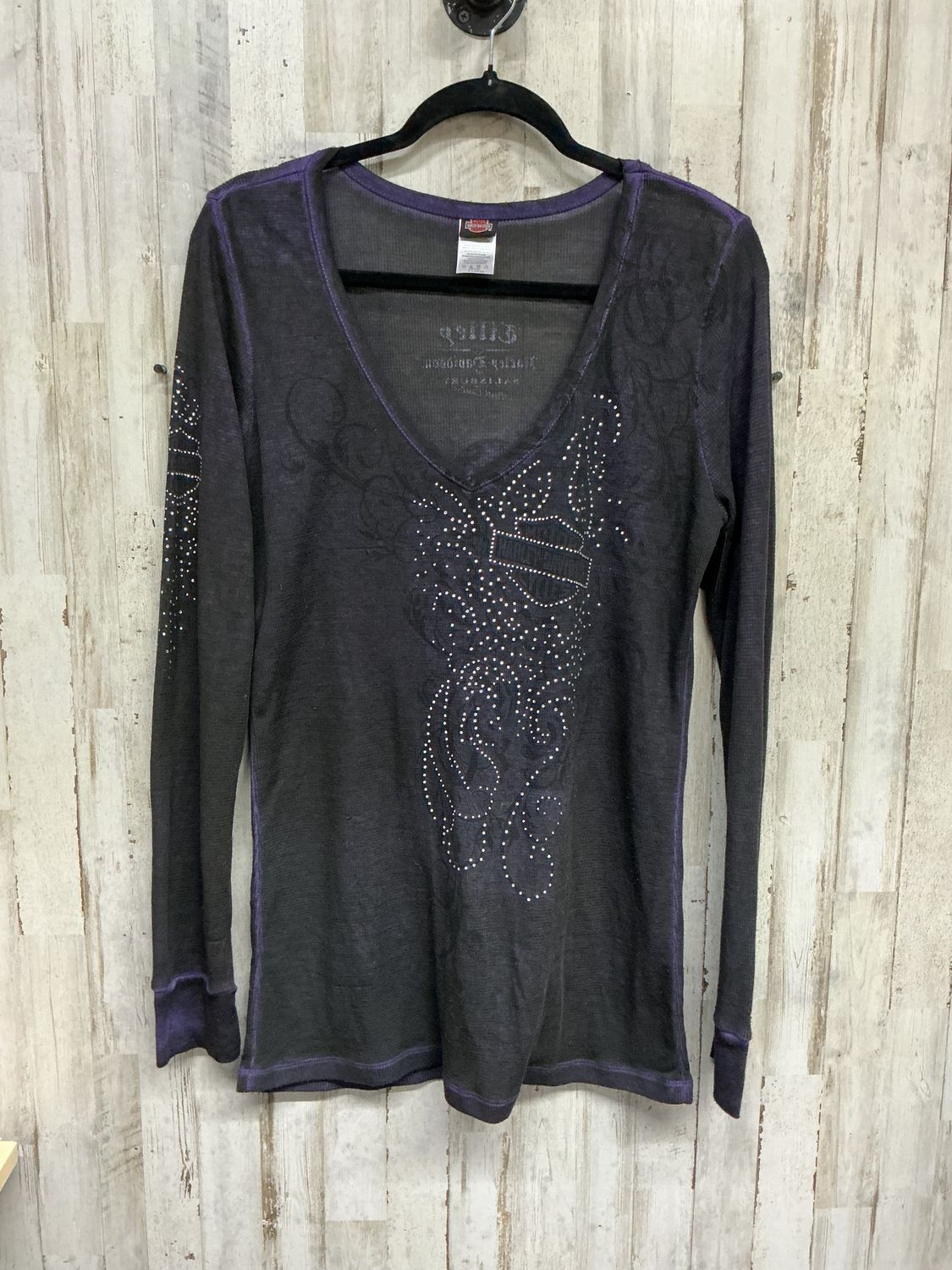 11114 HD Women's Grey &amp; Purple Bling Long Sleeve X-Large