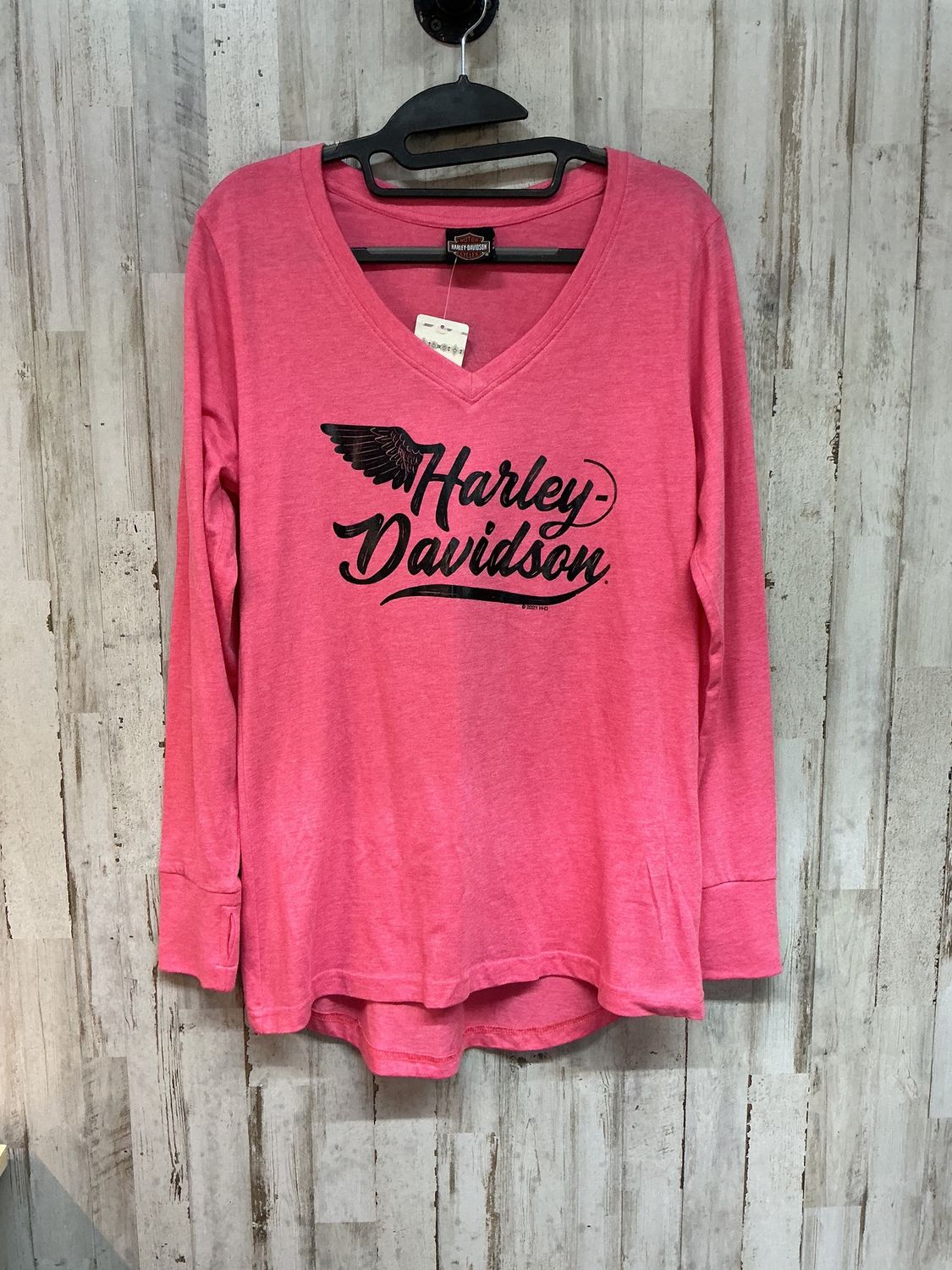 0007 HD BNWT Women's Pink Harley Signature Wing Long Sleeve Top  Medium