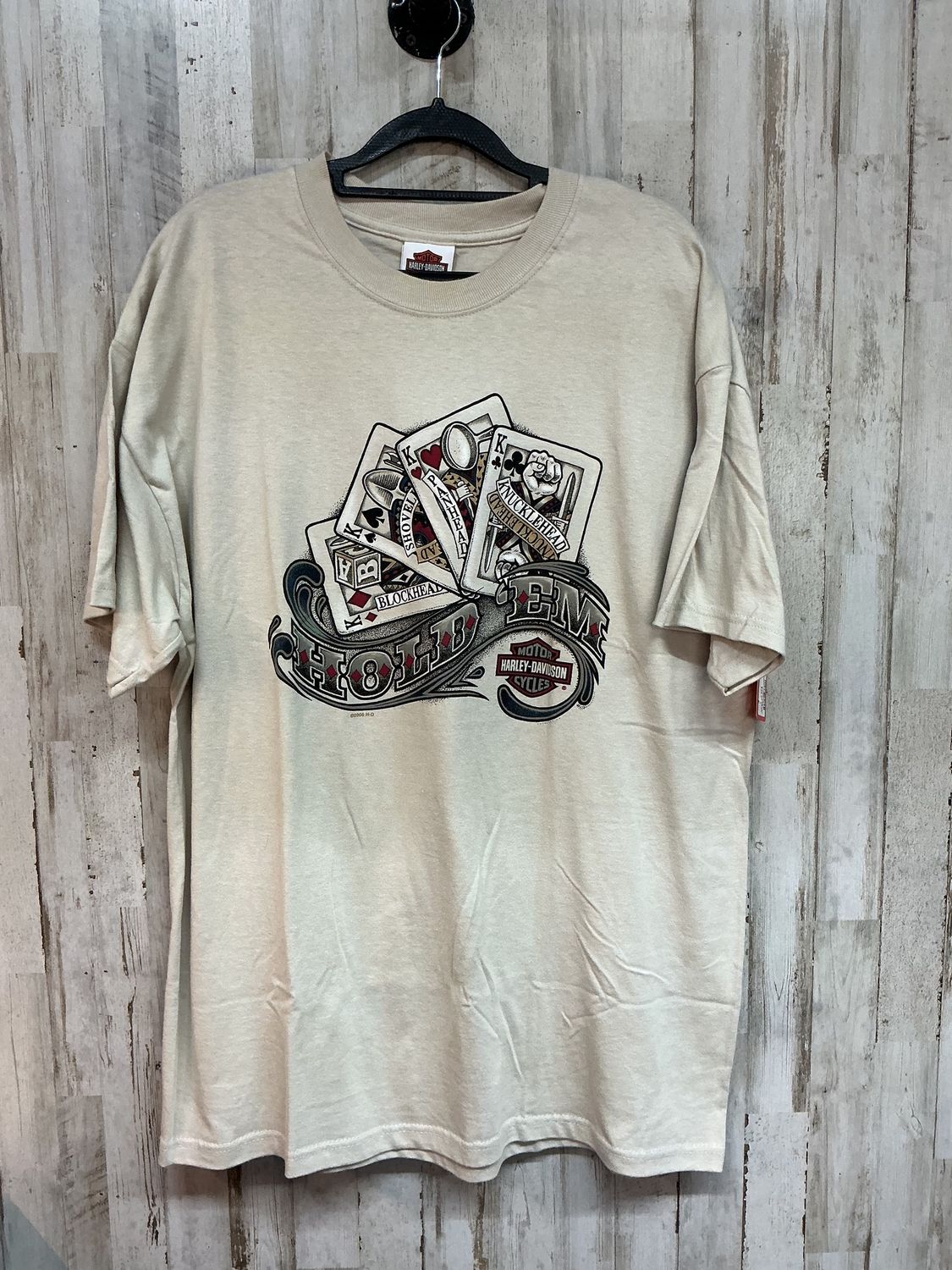 10059 HD Men's Beige Hold Em Shiawassee MI Tee X-Large