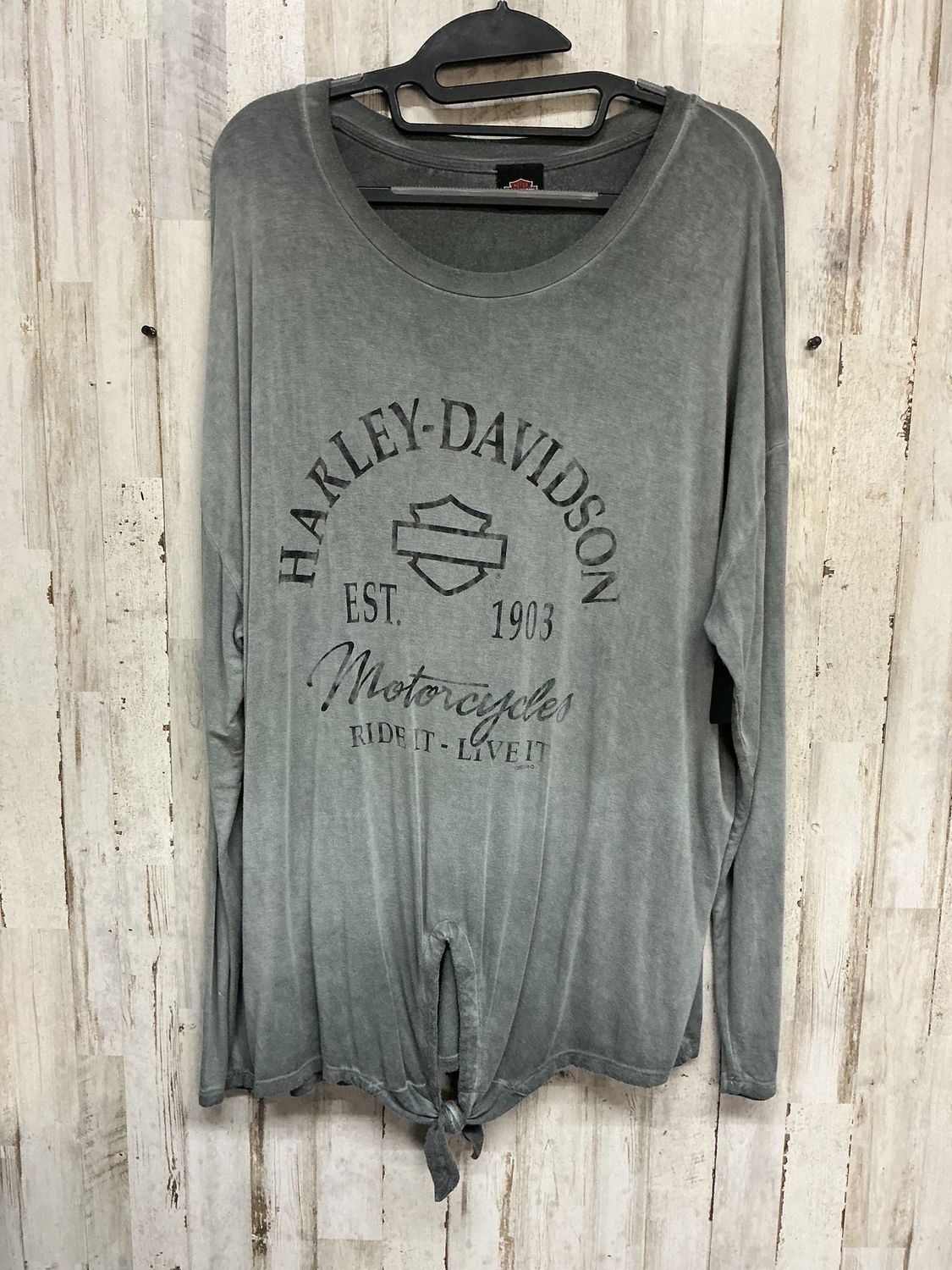 0007 HD Women's Tie Front Grey W/ Black B&amp;S Long Sleeve Top 2XL