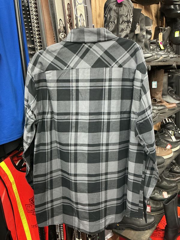 0007 Drag Specialties Men's Black Grey Plaid Flannel Long Sleeve Shirt